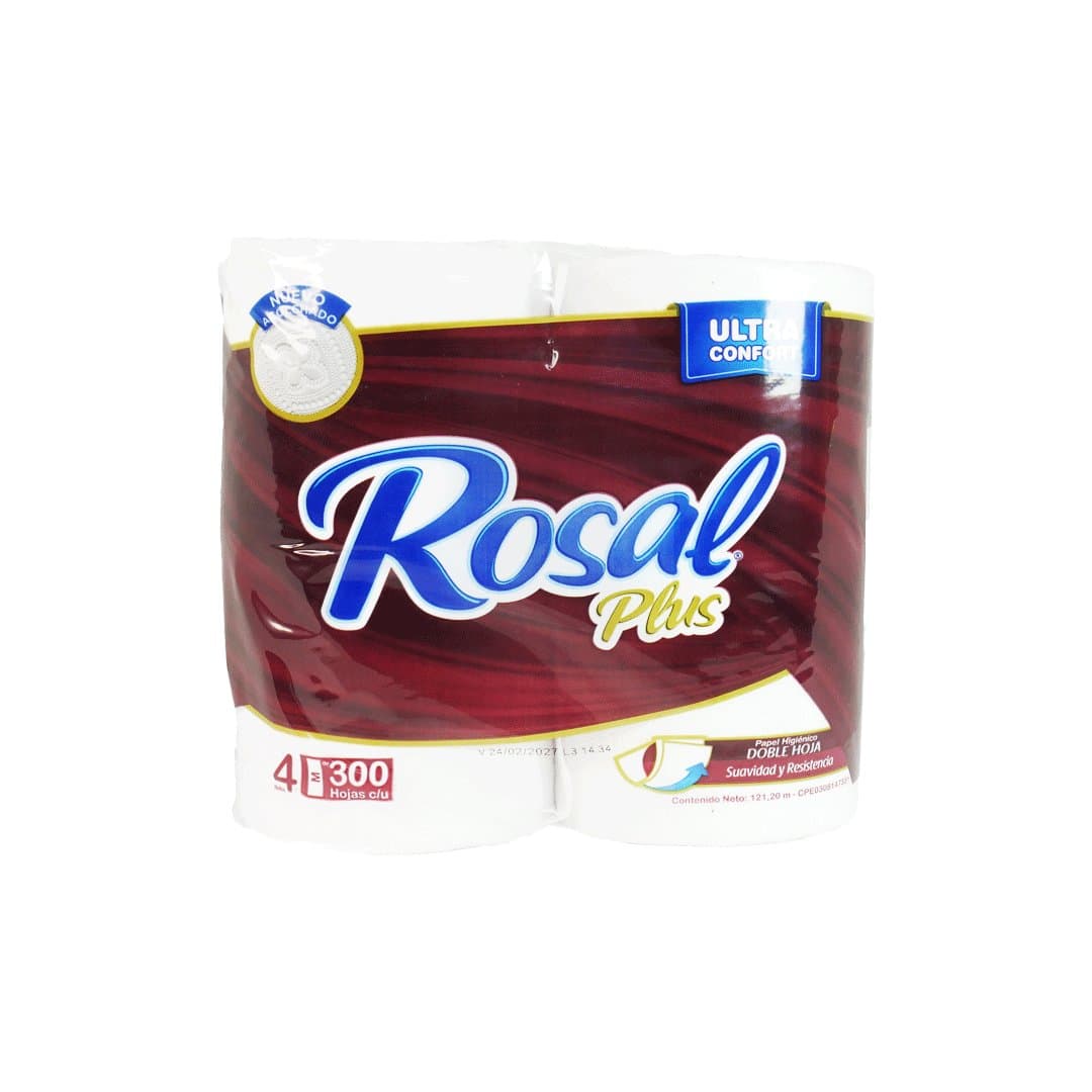 PAPEL HIGIENICO ROSAL PLUS 300 HOJAS 4ROLLOS foto